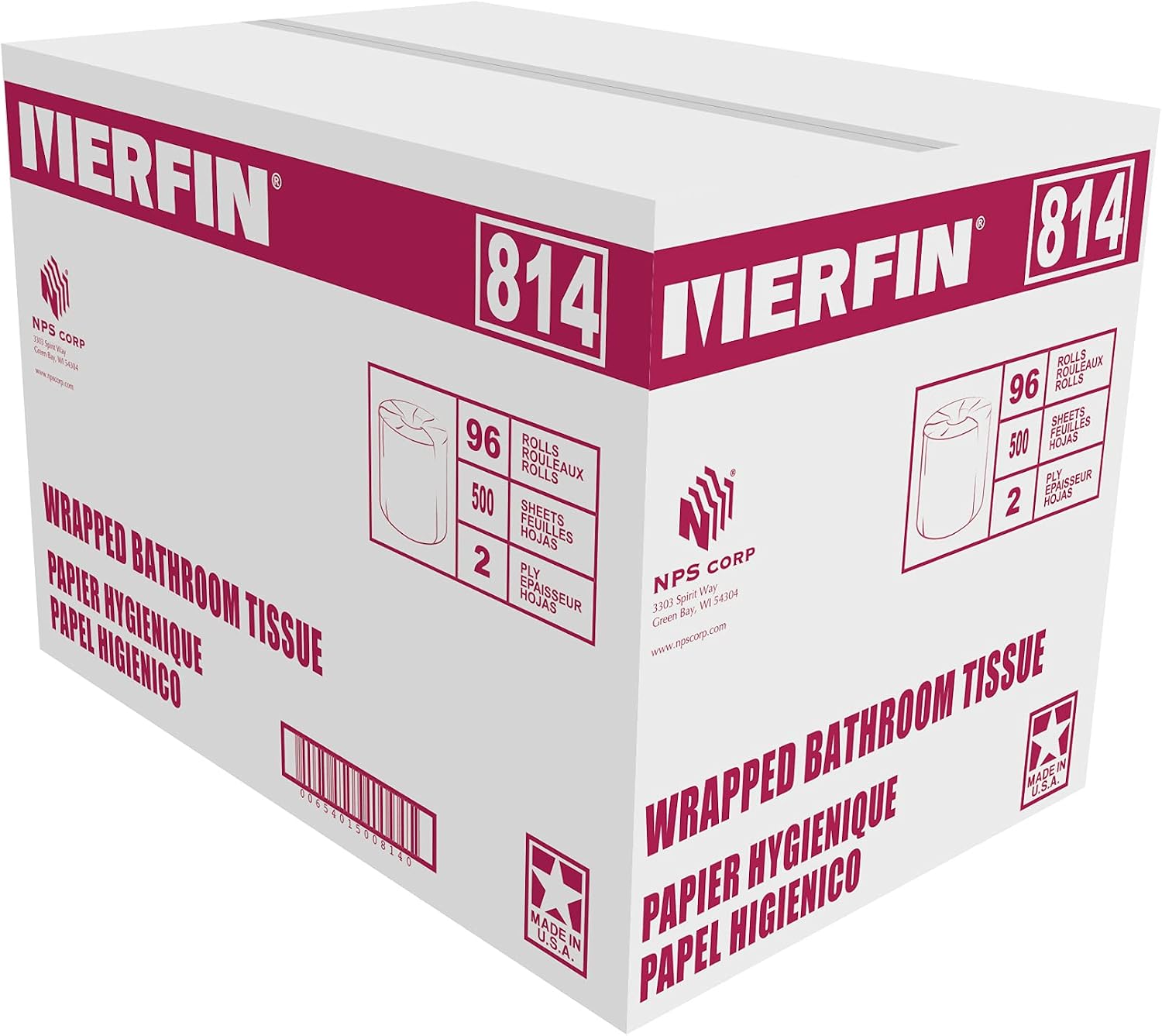 Merfin Professional Bulk Toilet Paper - 2 PLY, 500 Sheet Standard Roll, 96 Rolls, Soft Bath Tissue, 48,000 Sheets/Case, Family or Business Size 96 Count Case,