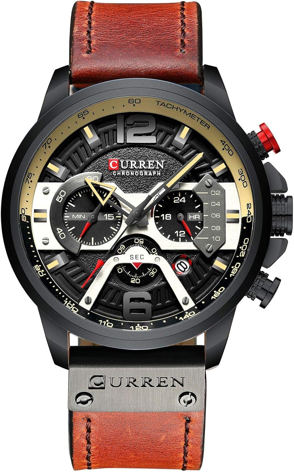 FANMIS Mens Luxury Watches Business Chronograph Dress Waterproof Leather Strap Analog Quartz Wrist Watch