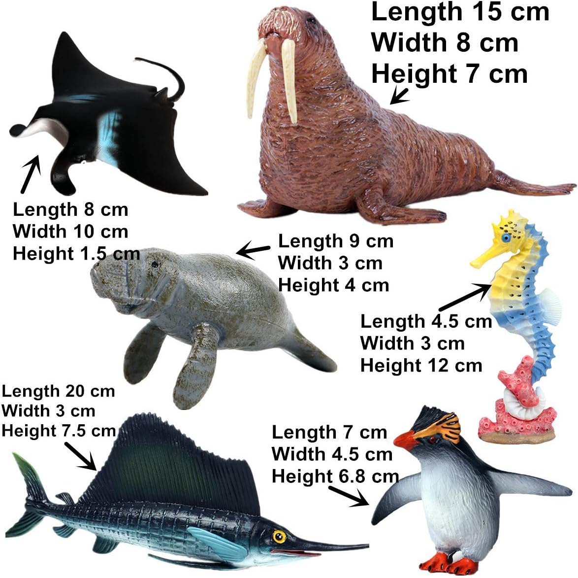 Ocean Animal Zoo Manta Ray Walrus Manatee Sea Horse Sailfish Penguin Realistic Figure Suitable for Animal Zoo Sea World Scene Collector Decoration Toys Plastic Model Gift