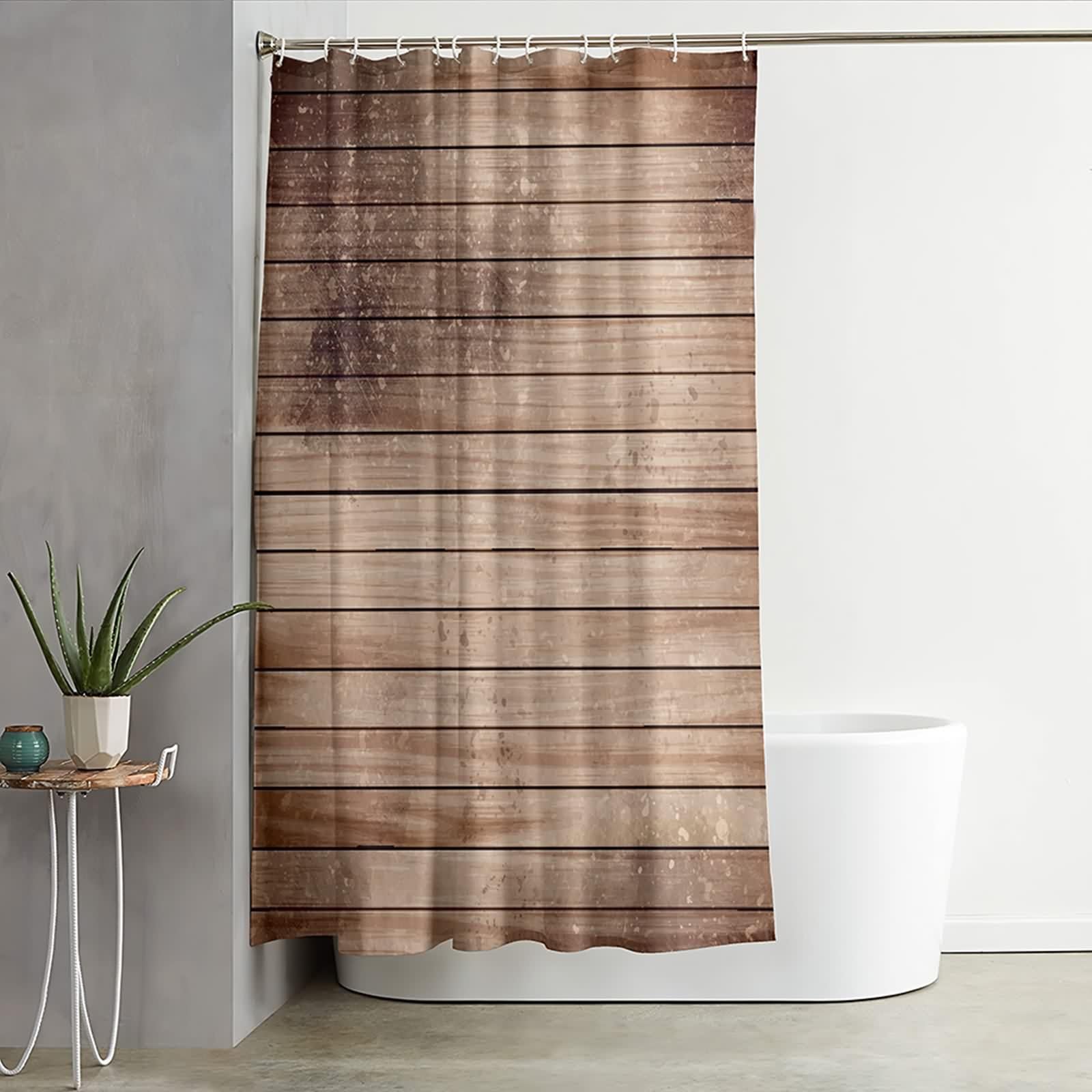 Cortina de ducha de 200 x 200 cm, textil marrón claro, patrón de tabla de madera, cortina de baño antimoho, poliéster, resistente al agua, lavable, para baño, 2 x 2 m de largo (ancho x alto)
