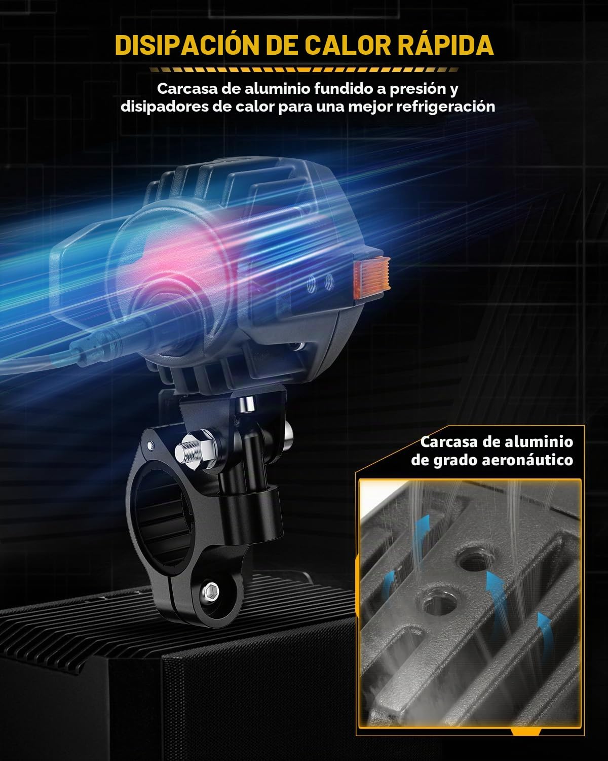 Auxbeam Luces Antiniebla LED para Motocicleta Luces Auxiliares Luz de Conducción Reflectores 8 Modos Blanco/Ámbar Color Dual Estroboscópico Switchback 3 Pulgadas 60W Luz de Trabajo LED Todoterreno