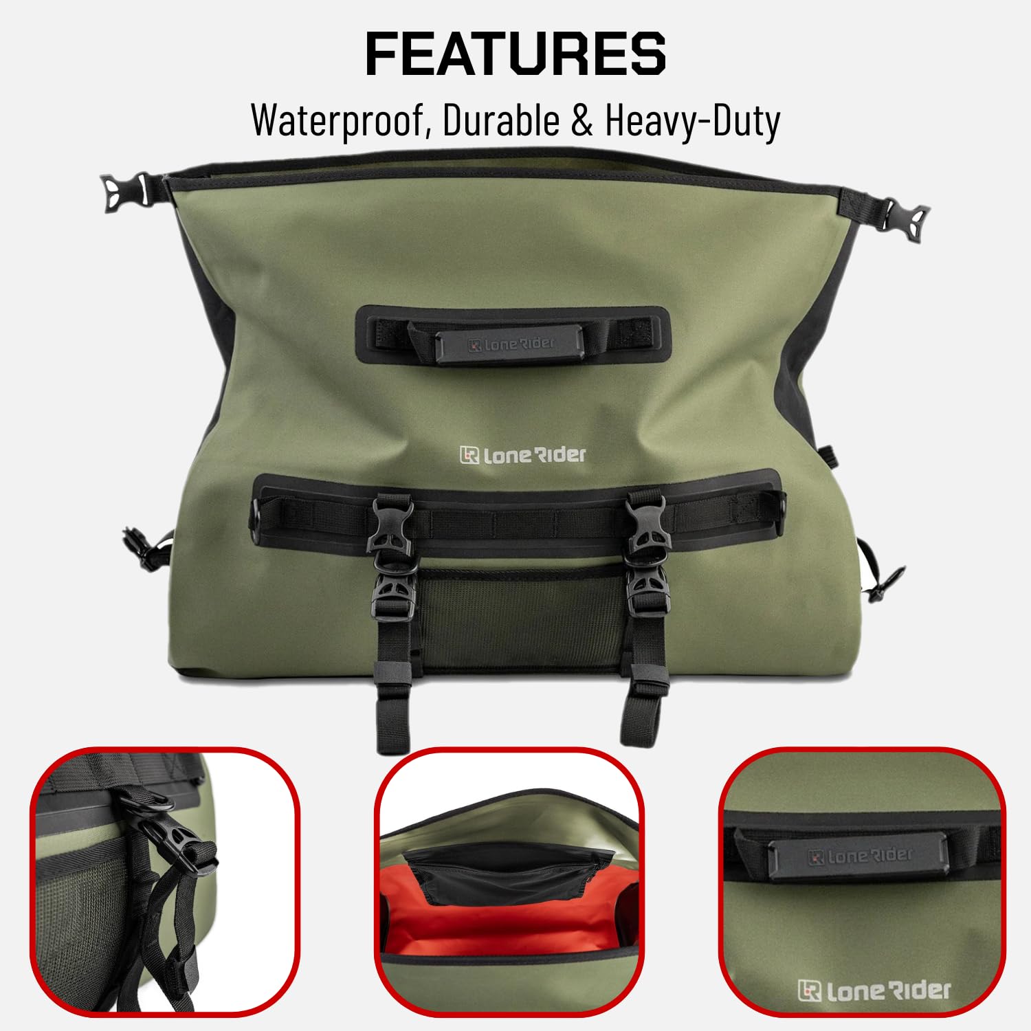 Explorer Wodoodporna torba marynarska, 50 l, motocyklowy, pyłoszczelny, zwijany, na kemping, kajakarstwo, żeglarstwo, 600D, TPU, spawane szwy, zawór powietrza, panele MOLLE, paski do szybkiego