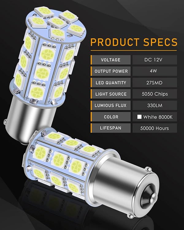 10 Pack 1156 LED Bulb 8000K, TINDTOP White Super Bright Bulb Replacement for 1156 BA15S 7506 1141 1073 1003 RV LED Lights 5050 27SMD Interior Camper Light Bulbs Trailer Boat Light Bulbs by TINDTOP - Image 3