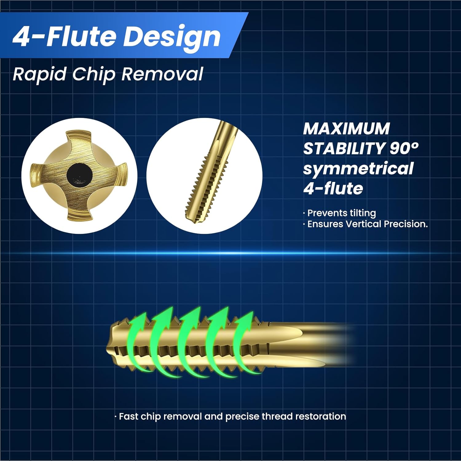 M11×2.0 4-Flute Thread Tap Extra Long Thread Tapping Tool,High Precision M2 Steel with TIN Coating,Thread Clean Tap for Engine Bolts,O2 Sensor & Spark Plug Thread Chaser,Thread Cleaning 165mm Long
