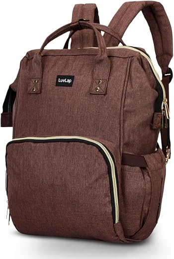 LuvLap Lily Multifunctional Waterproof Diaper Bag for Mothers for Travel, Mother Travelling Bag, Backpack Cum Tote bag for Mothers, Large storage capacity with 15 pockets (Brown)