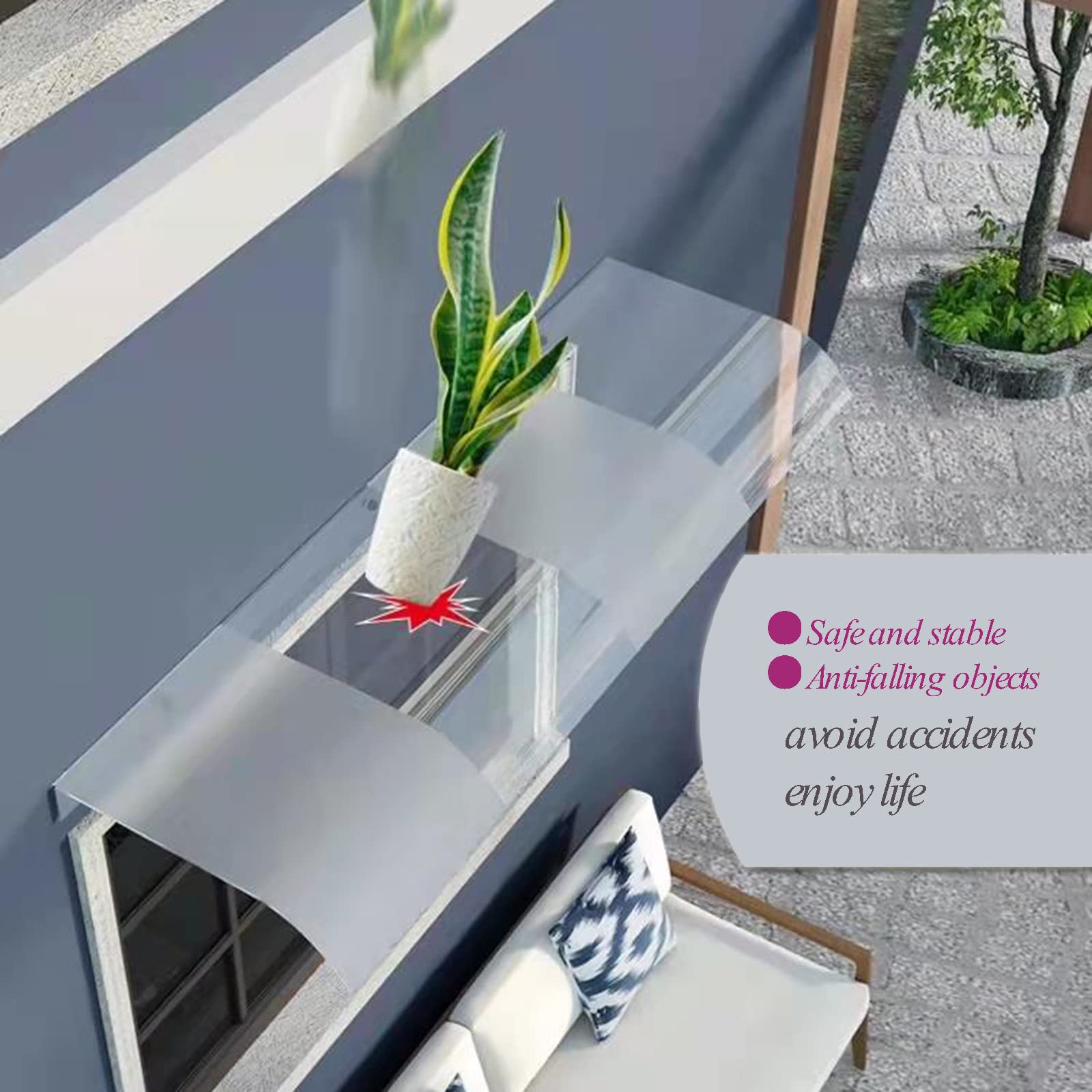 Zadaszenie anty-ultrafioletowe/przeciwdeszczowe, zadaszenie drzwi wejściowych markiza zewnętrzna, odporna na uderzenia, odporna na promieniowanie UV, na balkon, na zewnątrz, drzwi i okna, 50 x 440 cm