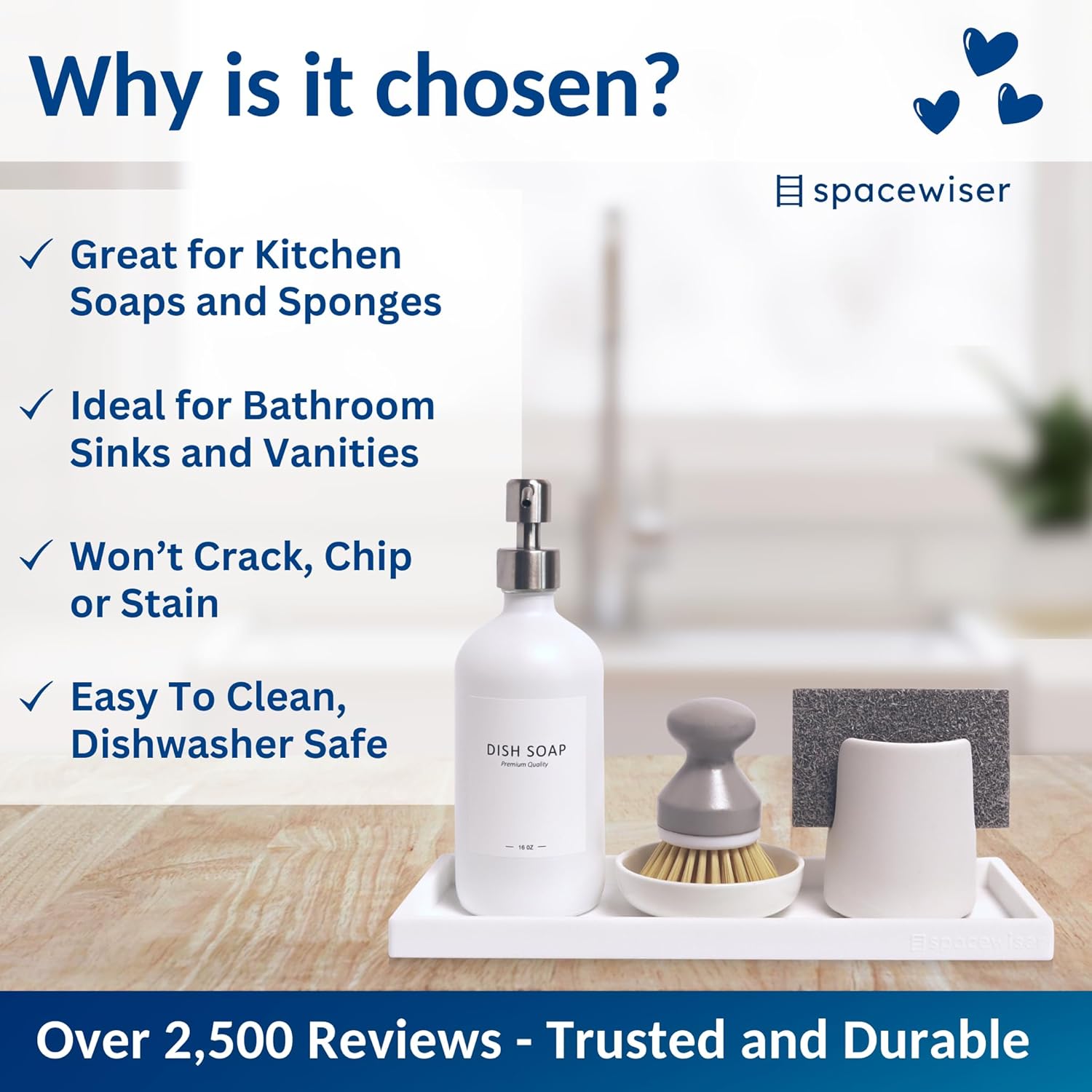 Countertop and Vanity Tray - 11.7" Silicone Bathroom Tray Countertop, Dish Soap Trays for Kitchen Counter, Bathroom Counter Organizer Accessories Caddy, Shower Trays Makeup Mat Oil, White - Image 7