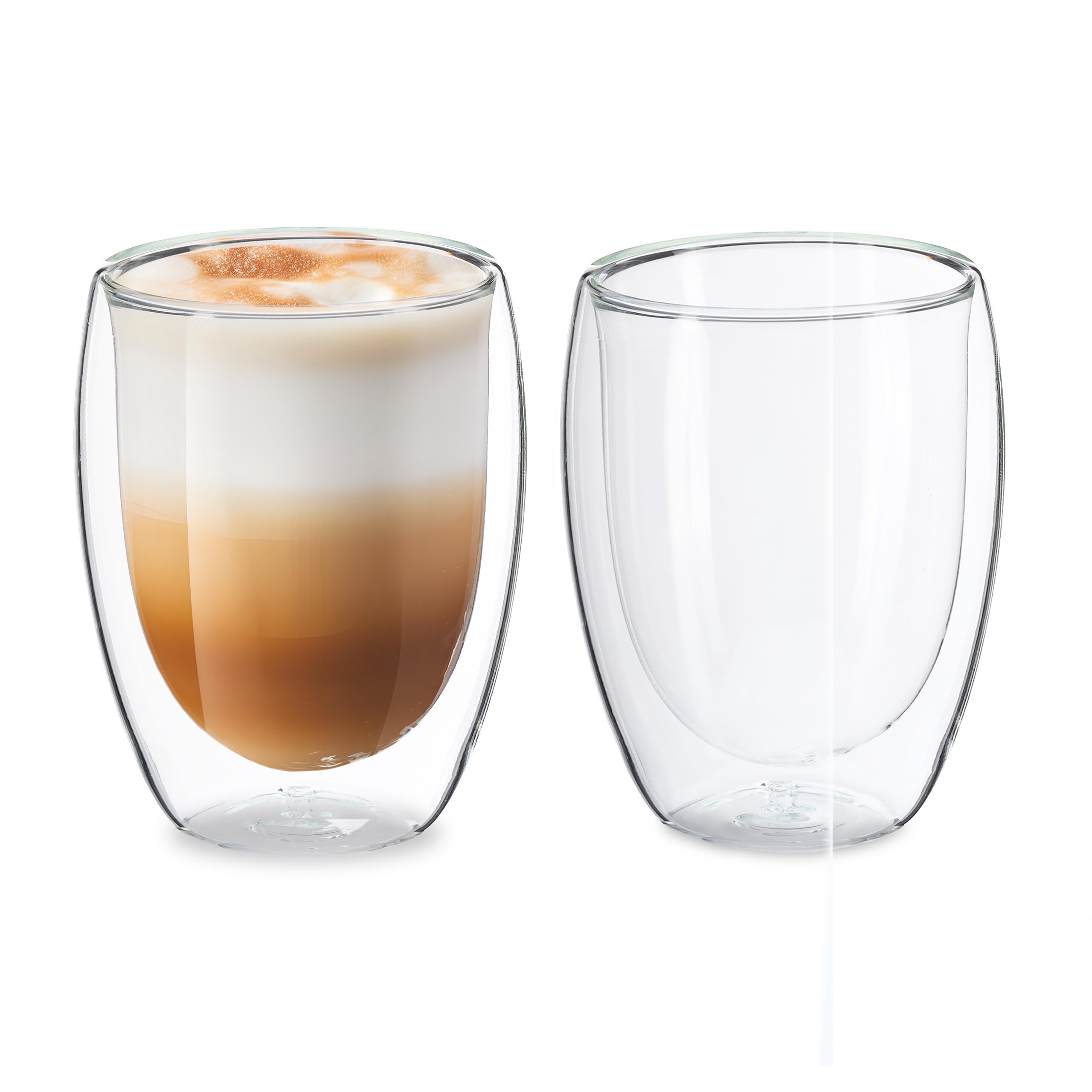Relaxdays Latte Macchiato Gläser, 2er-Set, doppelwandiges Borosilikatglas, 350 ml, spülmaschinenfest, transparent