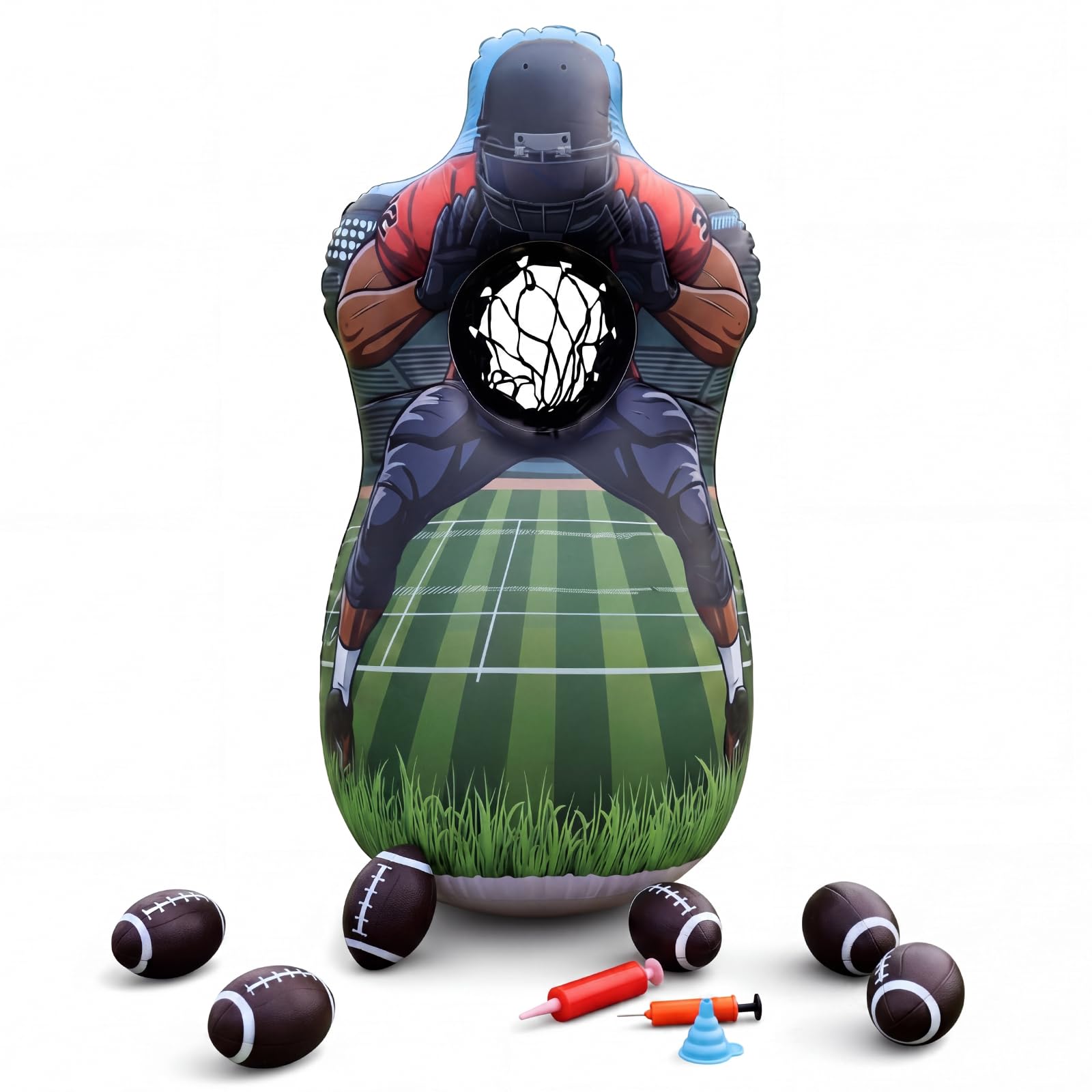 Juego inflable de lanzamiento de béisbol de doble cara con 6 bolas, bomba de aire, embudo, juegos de lanzamiento para interiores, exteriores, patio trasero y recuerdos de fiesta