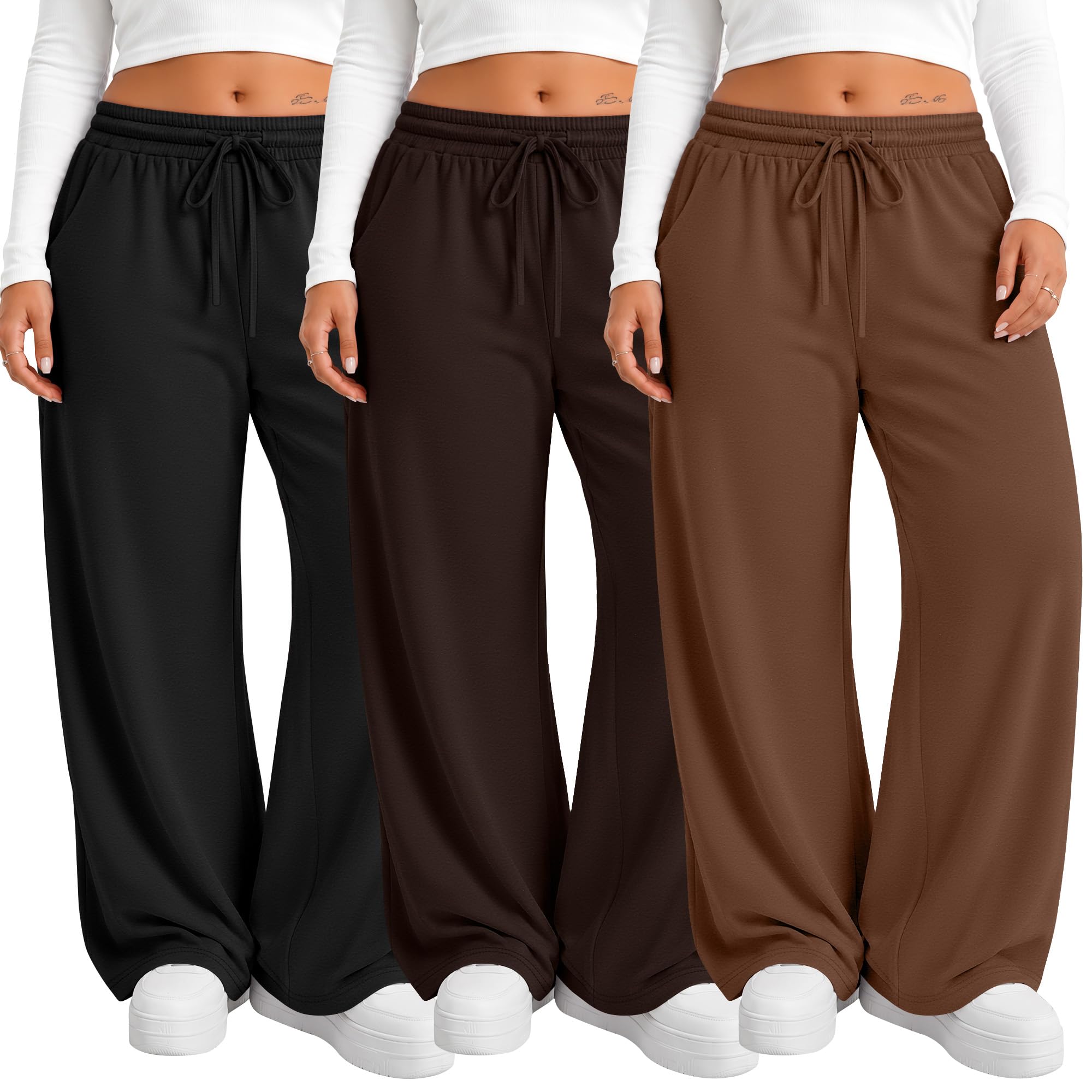 Neer 3 Pack Women's Plus Size Sweatpants Wide Leg Athletic Pants