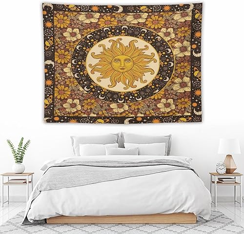 Miniatura 4 de Tapiz vintage con diseño de sol y luna, bohemio, para colgar en la pared con girasoles, mariposa, polilla, constelación, estético, tapices para