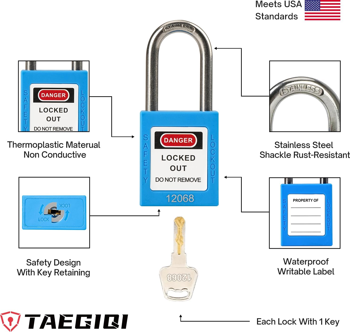 5 Blue Lockout Tagout Locks,Keyed Alike,OSHA Compliant Safety Padlocks for Loto Kits and Stations