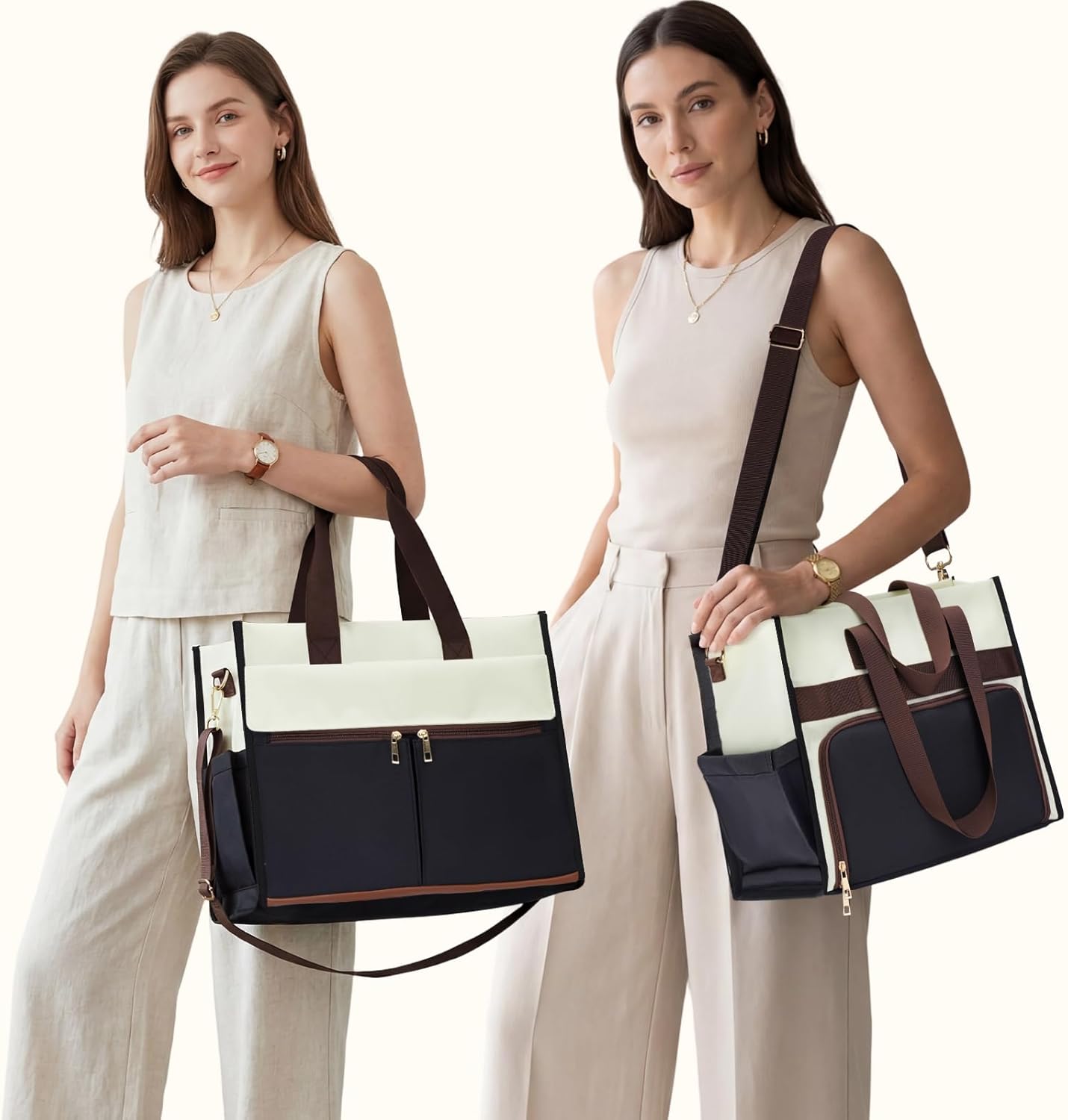 Reusable Lunch Bags Work Bag with Insulated Lunch Compartment Tote Bag Large Capacity lunch box for women for Work, Office Black