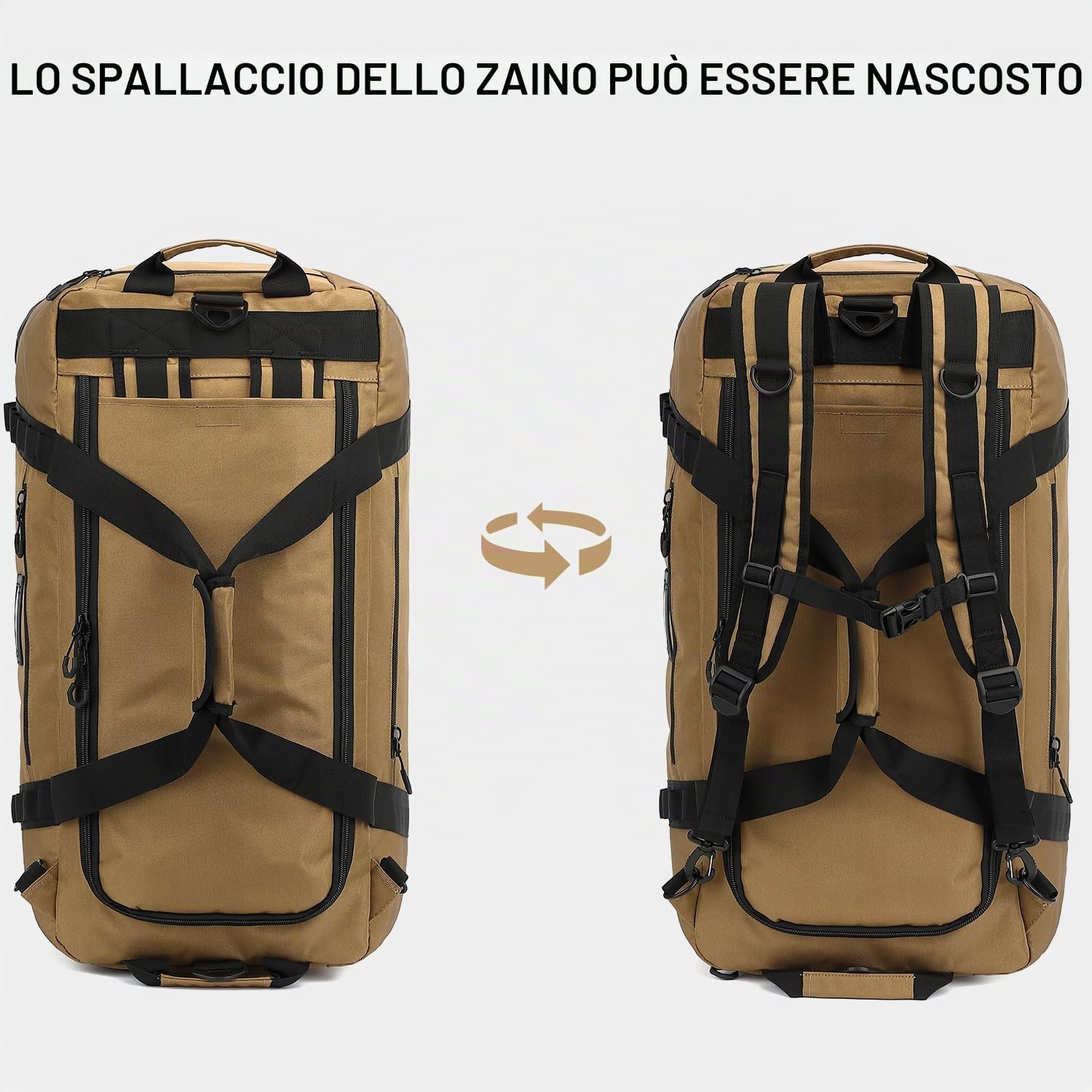 TUGUAN Borsone da Viaggio Grande XL 100L Borsa Sportiva per Uomo Donna con Funzione Zaino XXL Borsa per Bagagli Leggera e Impermeabile per Weekend Campeggio, Marrone