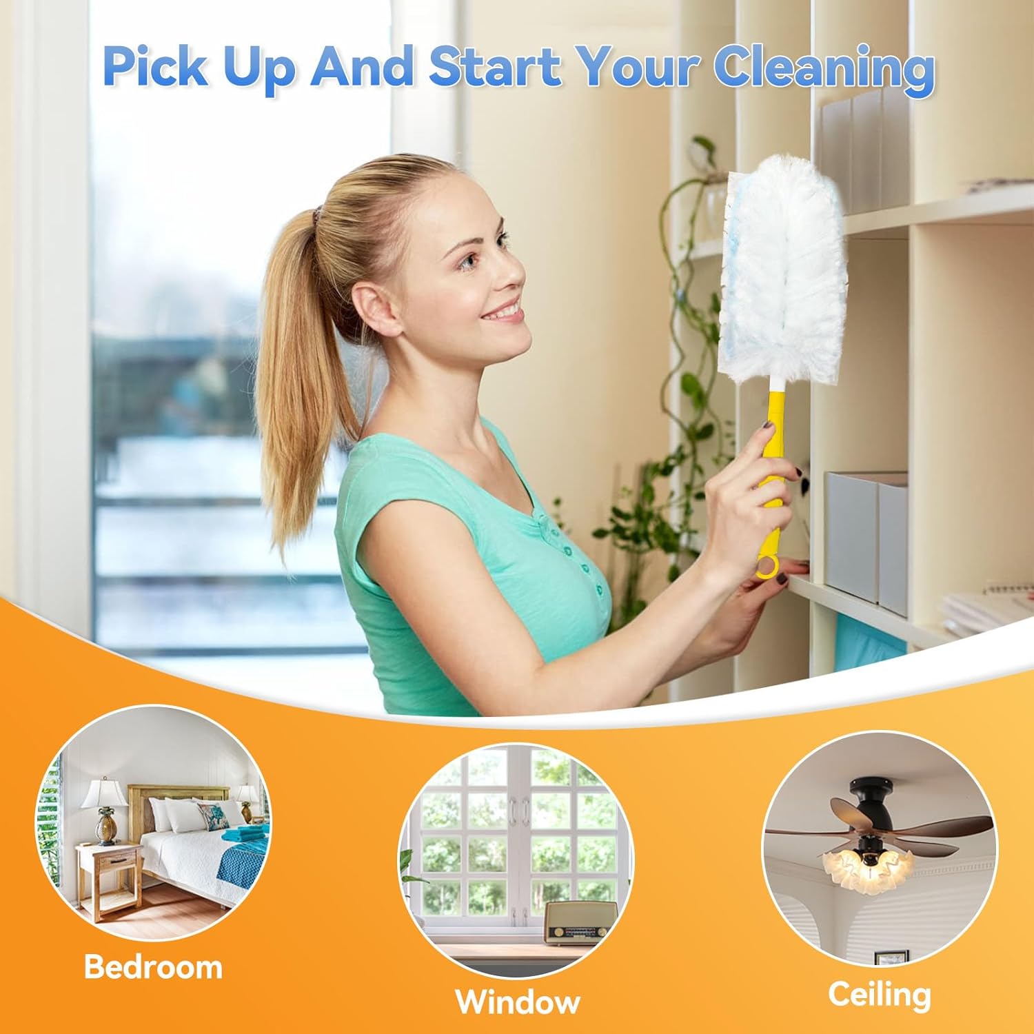 60 Pack Dusters Refills Compatible with Swiffer Duster Handle Models, 180° One Sided Duster Refills for Short and Extendable Handles, with 1 Pack Handle