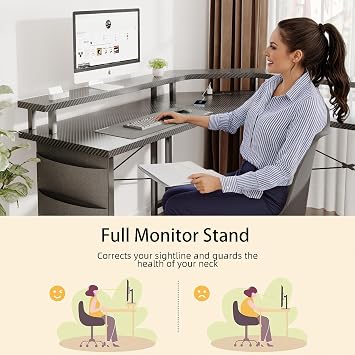 CAIYUN Computer Desk with Power Outlets & LED Strip,50.8