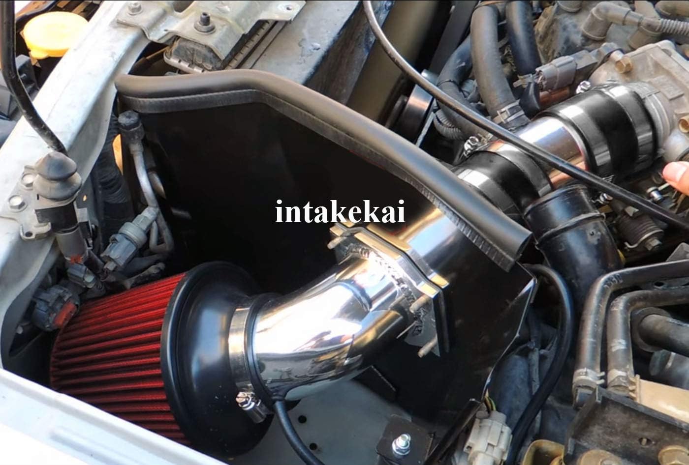 INTAKEKAI Performance Air Intake (Compatible with 1999-2003 NISSAN FRONTIER 3.3/2000-2003 NISSAN XTERRA 3.3 V6 MODELS) (BLACK ACCESSORIES with RED FILTER)