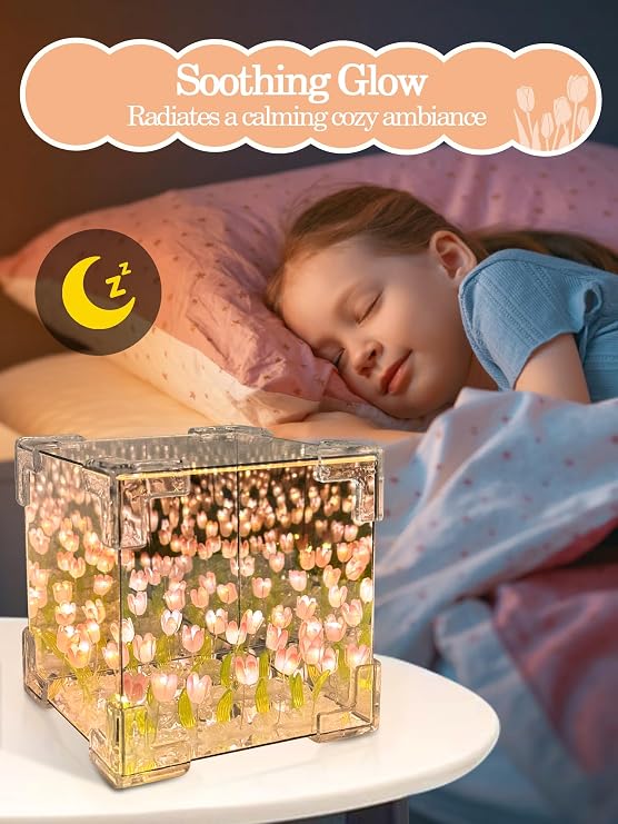 Tulip Lamp Night Light, Birthday Gifts for Women, LED Infinity Mirror Lamp Tulips Artificial Flower Lamp for Bedroom Home Decor Romantic Creative Gifts for Mom Wife Grandma Girlfriend Sister