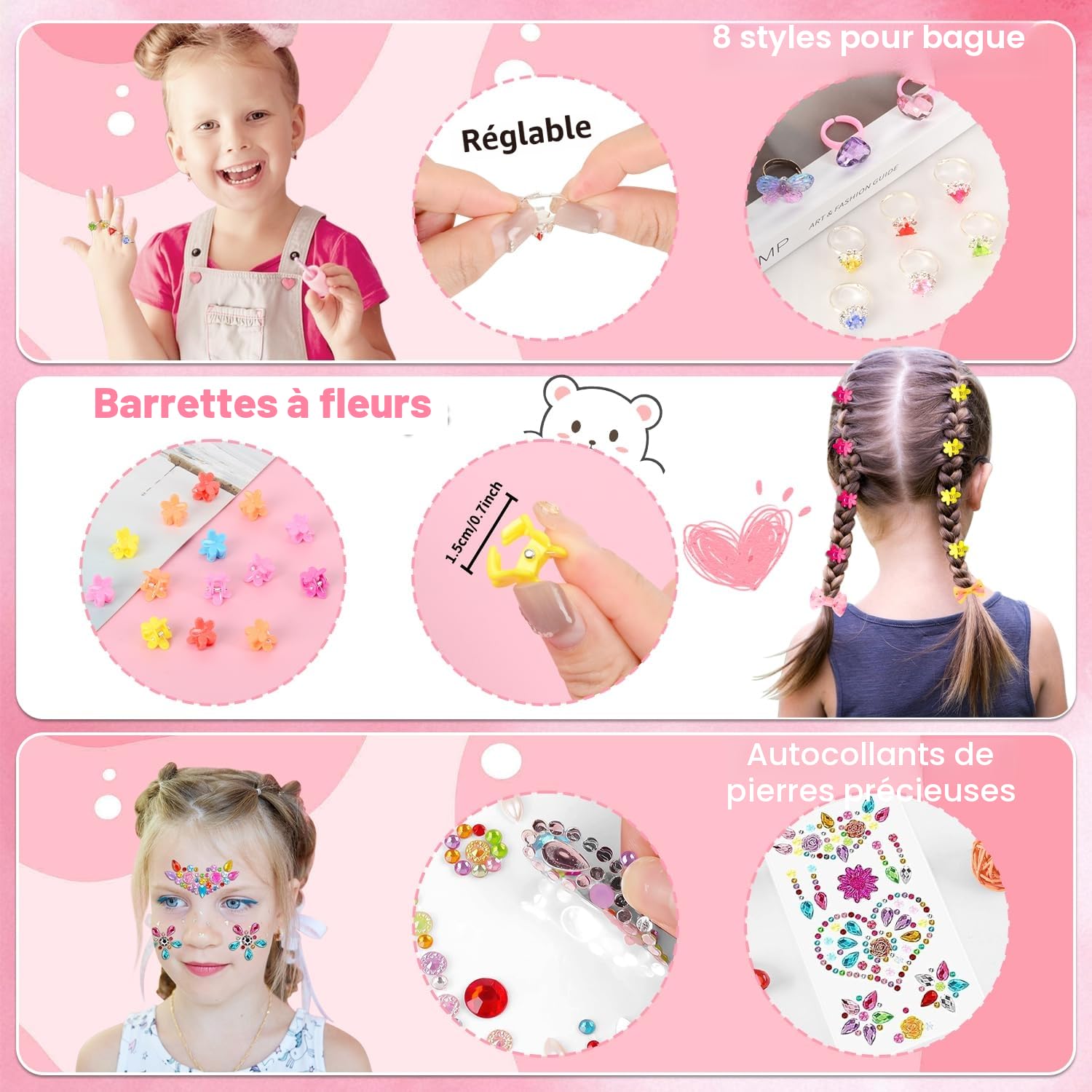Bijoux Jouets Fille, 218 Pièces Boite a Bijoux Enfant Princesse avec Collier, Bracelet, Bagues, Attaches Cheveux et Pinces à Cheveux, Anniversaire Noël Cadeau Fille pour 3 4 5 6 7 8 9 10 Ans