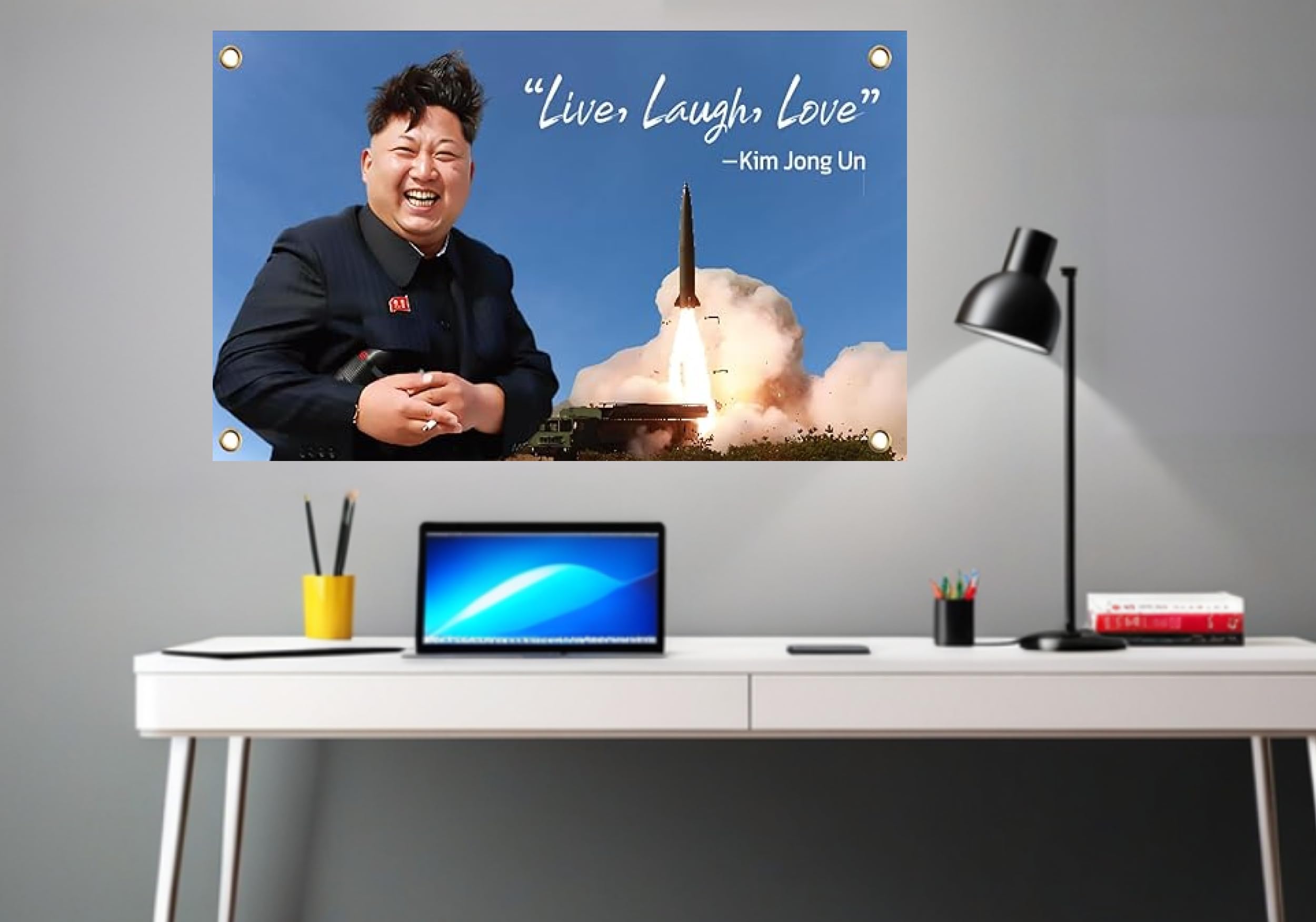 LUIVU 3x5 Feet Lightweight Polyester Flag, Live Love Laugh Kim Jong with Four Brass Grommets, Funny - Image 4