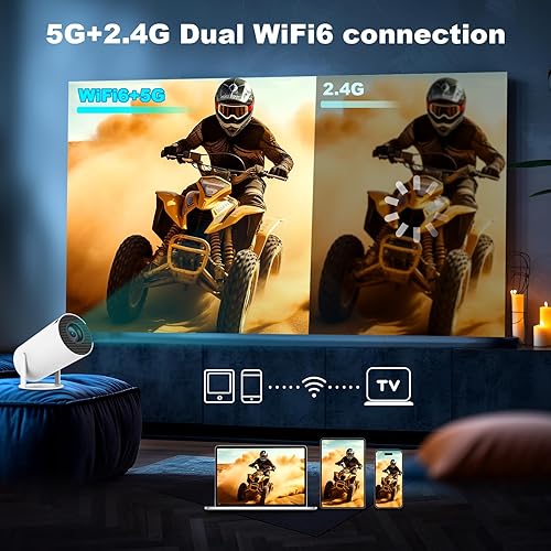 Miniatura 5 de Mini proyector, compatible con proyector portátil 4K 1080P con doble banda WIFI6 5G inalámbrico 5.2 Bluetooth Android 11, 160 lúmenes ANSI, rotación