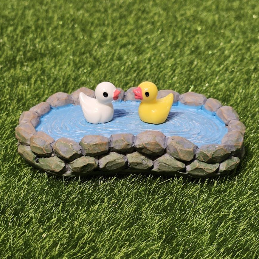 Image of Resin Miniature Pond with 2 Ducks, Garden Decor, Doll House Accessories, Miniature Garden Decoration Blue Pond