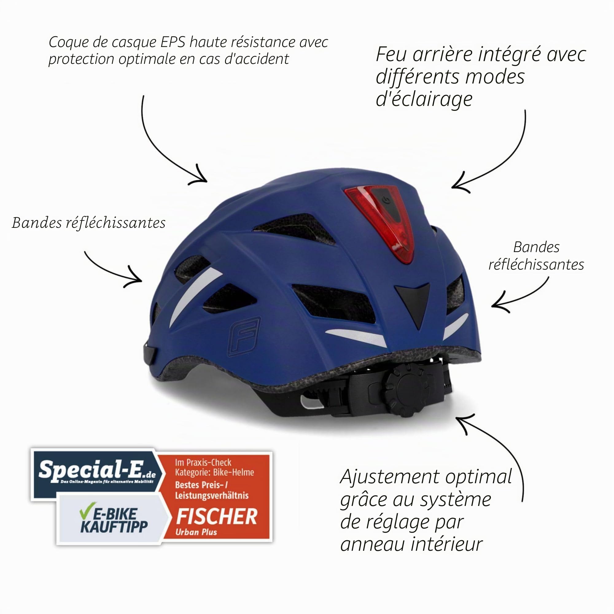 FISCHER Casque de vélo Urban Plus avec éclairage arrière LED intégré pour Homme et Femme