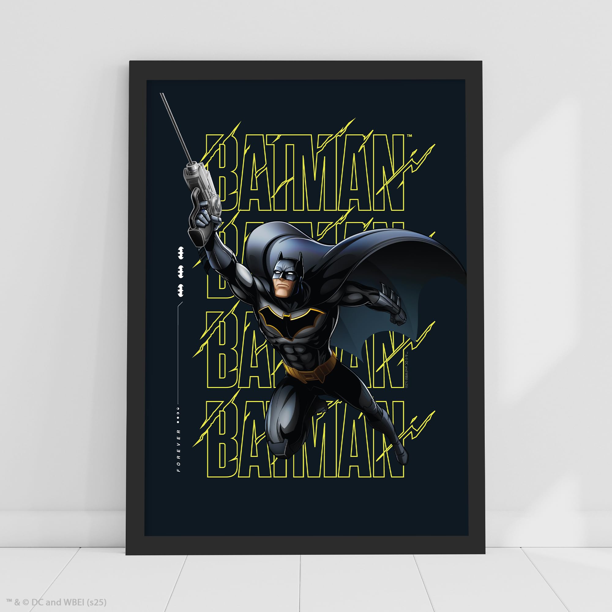 Themed Multicolour Batman Print - Batman Yellow Repeated Text Poster Dc Superhero Wall Art (29.7Cm X 42Cm - A3)