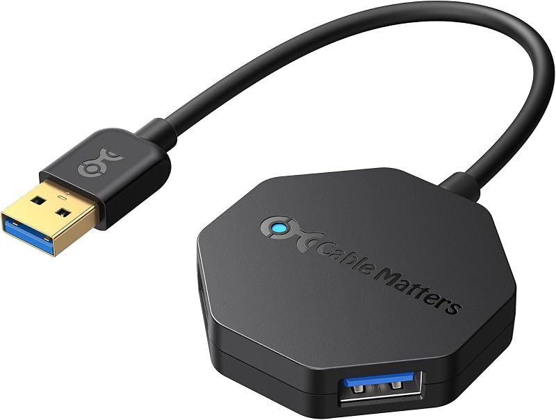 Ultra Mini 4-Port USB 3.0 Hub, USB3 Dock | 4x USB-A Ports, USB Hub, Compact Design, Black