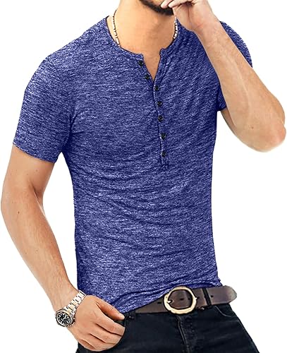 Miniatura 3 de KUYIGO Camisas Henley para hombre, estilo casual, elegante, básica, de manga corta, ligera, a la moda