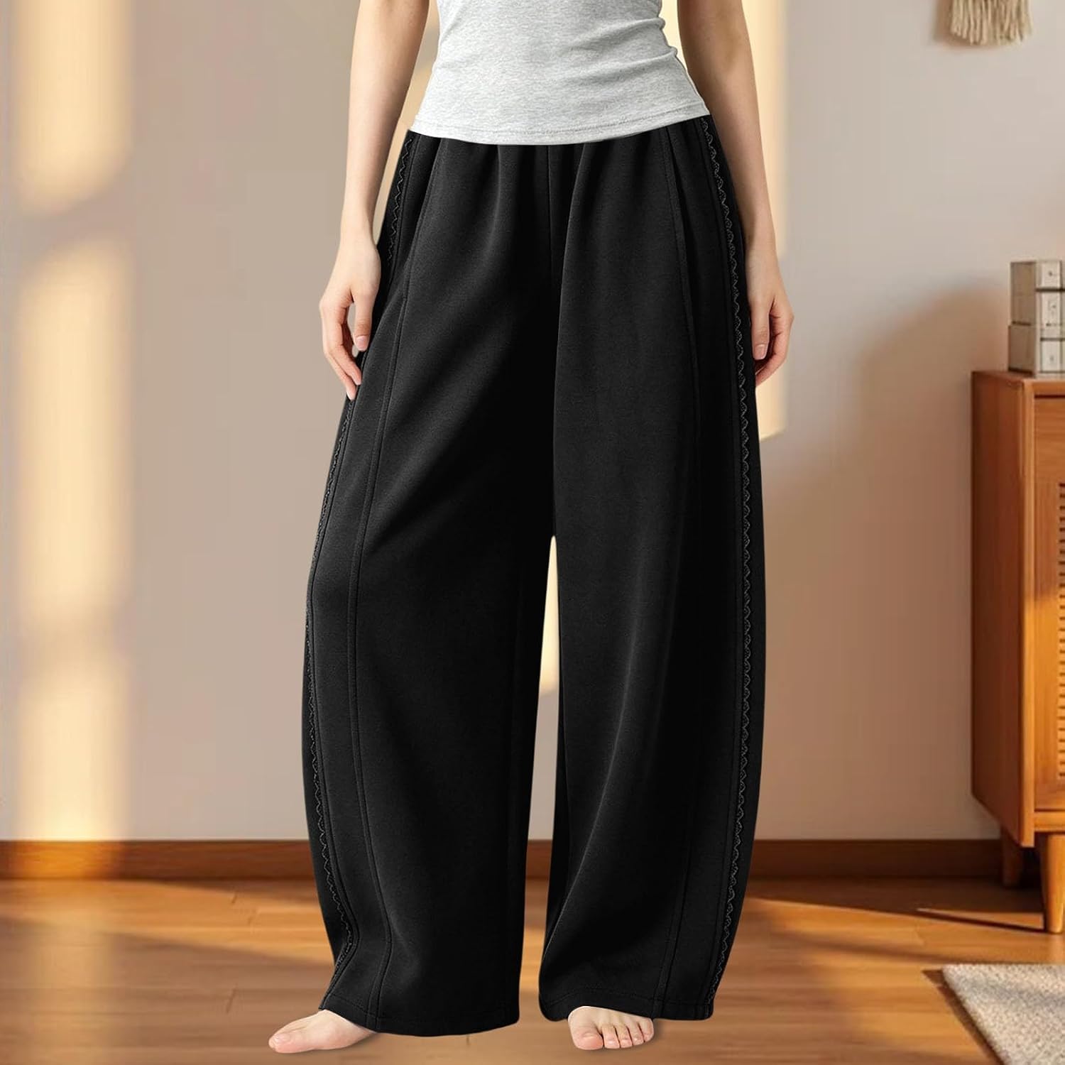 Girls Barrel Sweatpants Casual Baggy Wide Leg Elastic High Waist Joggers Straight Trendy Preppy Yoga Sweat Pants Soft