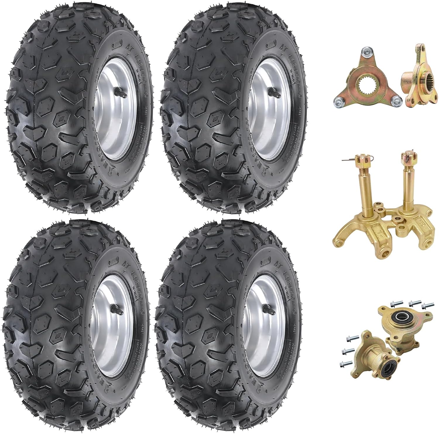 Complete 6" Wheel Set with 145/70-6 Tires on Rims and 3 Stud Hubs for ATV Quad Go Kart 110cc 125cc