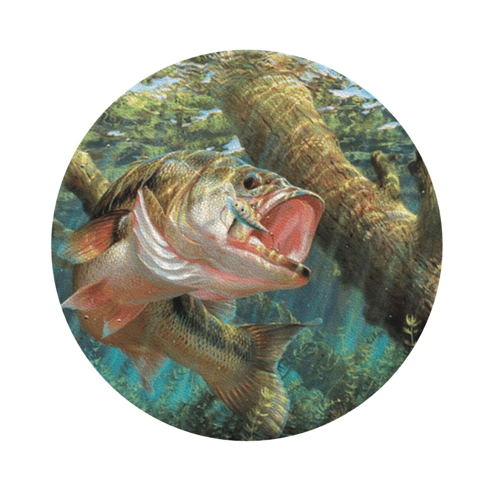 fish PU Leather Coasters Set of 6 Round Drink Coasters