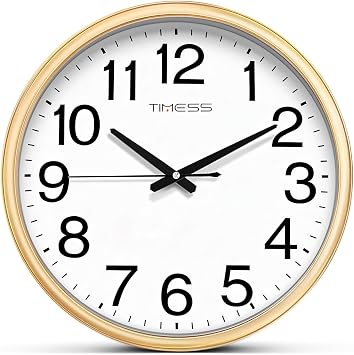 TIMESS 13-Inch Silent Non-Ticking Analog Wall Clock, Gold