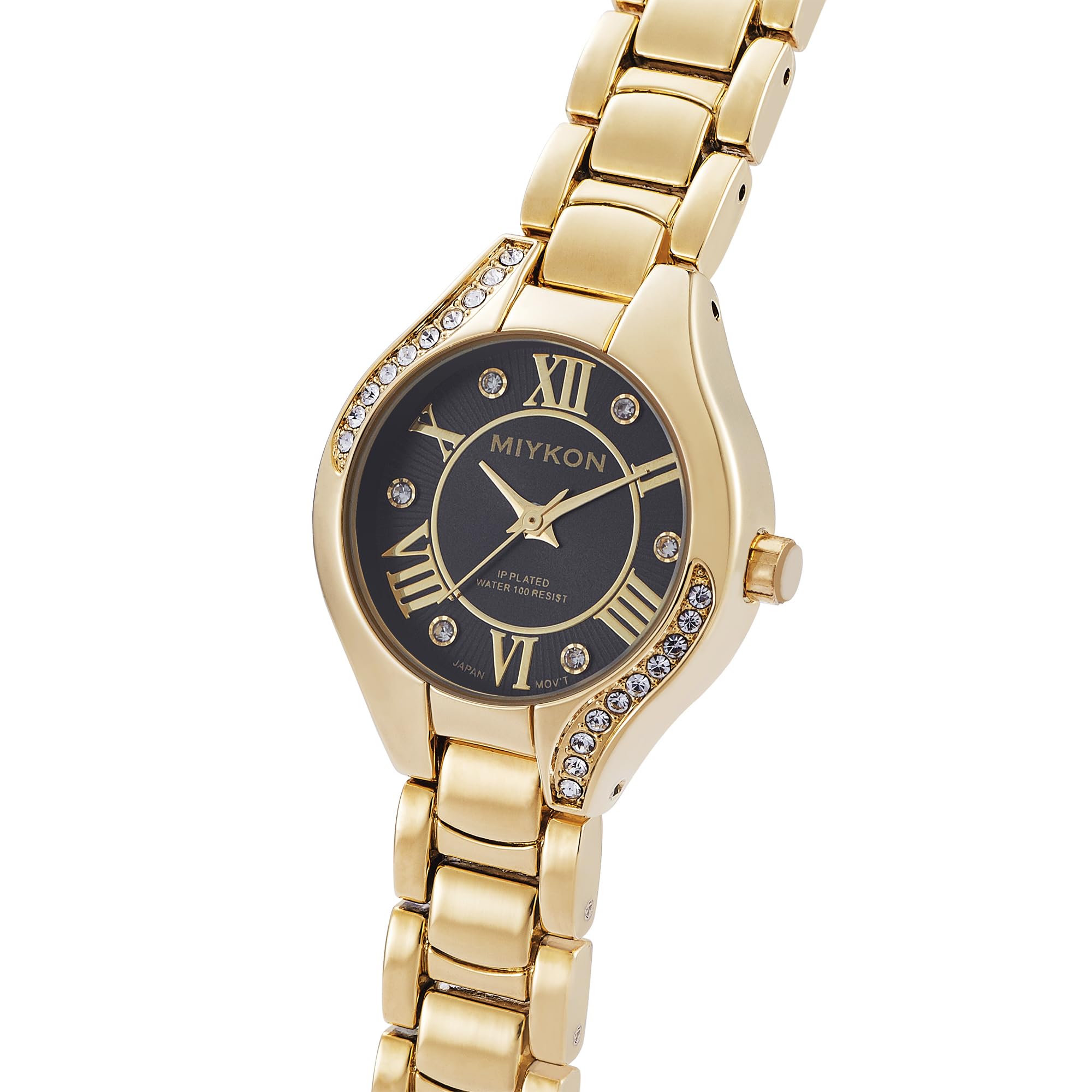 Miykon Silber- und Gold-Uhren für Damen, kleine zierliche Damenuhr mit echten Kristallen, ionenpoliertes Damen-Schmuckarmband, kratzfestes Glas, japanisches Quarz, 30,5 m wasserdicht, Goldfarbenes