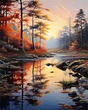 Zariocy 5D Diamond Art Kits for Adults Trees Lakes, DIY Diamond Painting Art Nature Scenery Round Full Drill Crystal Diamond Embroidery Paintings Arts Craft for Home Office Wall Decor 12x16 inch