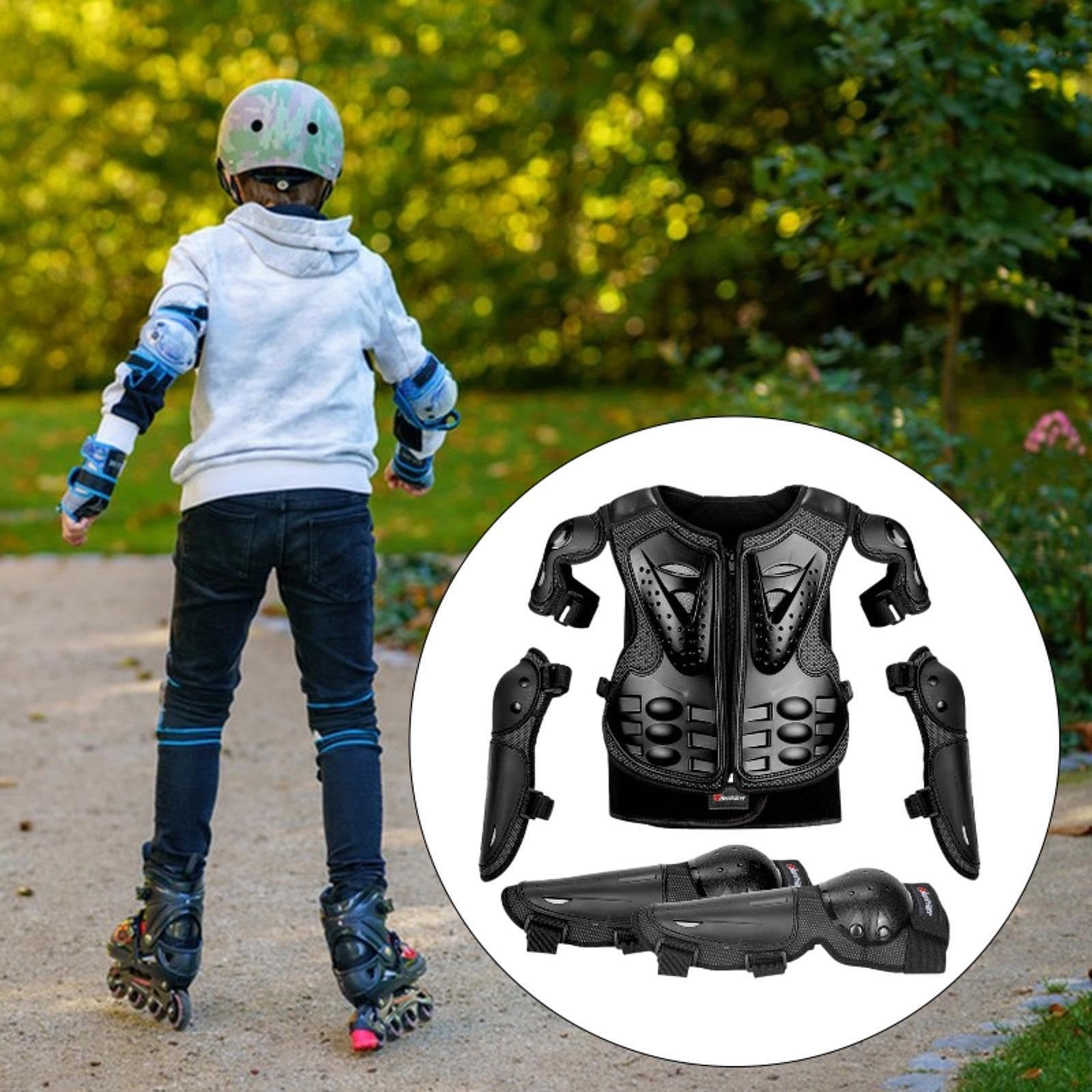 Tuta per Bambini con Protezioni per Gomiti E Ginocchia, Abbigliamento, Set Sportivo per Bambini, Nero