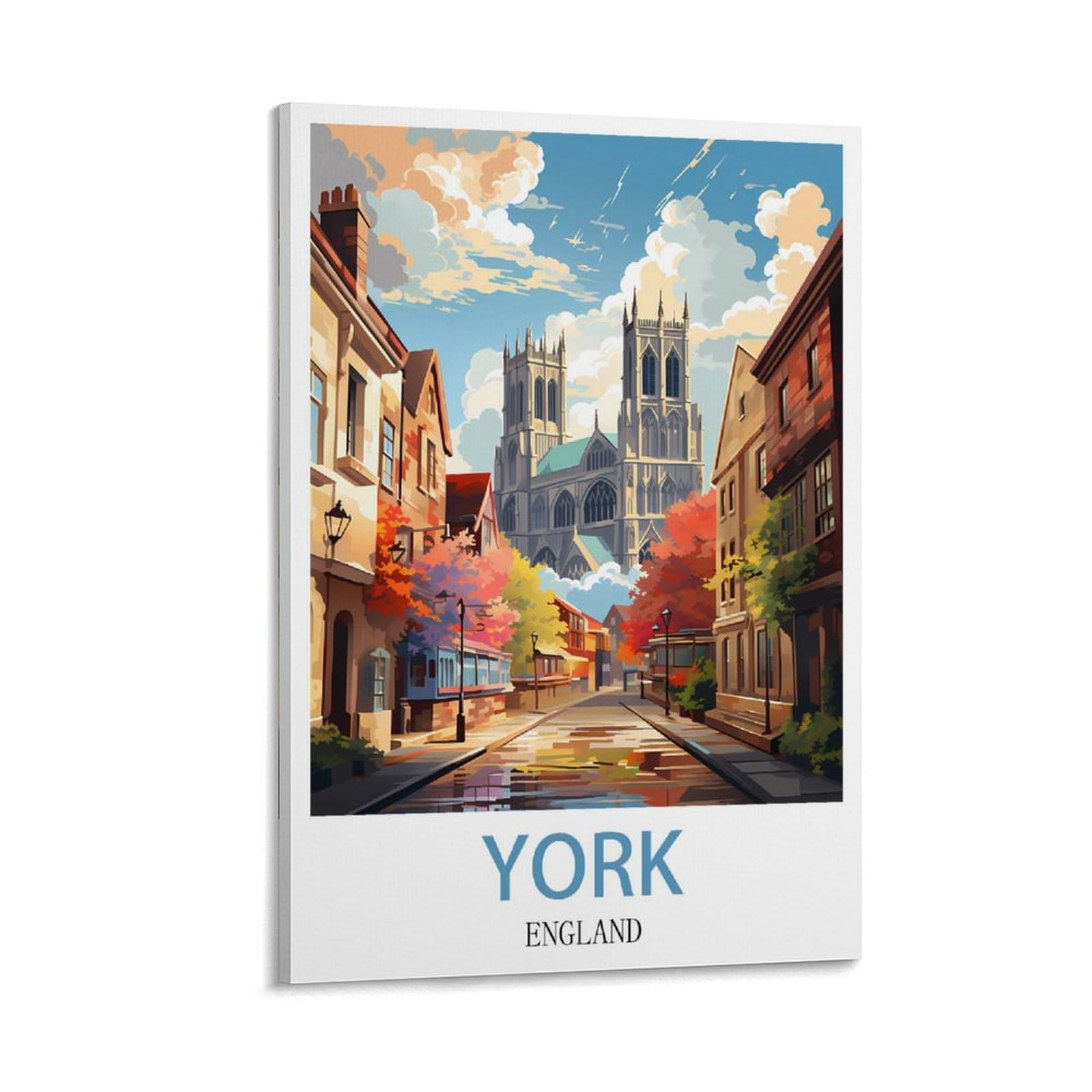 Hsayyiii Frame-Style York England Vintage Travel Poster 16X24inch(40X60cm) Canvas Art Poster And Wall Art Picture Print Bedroom Decor