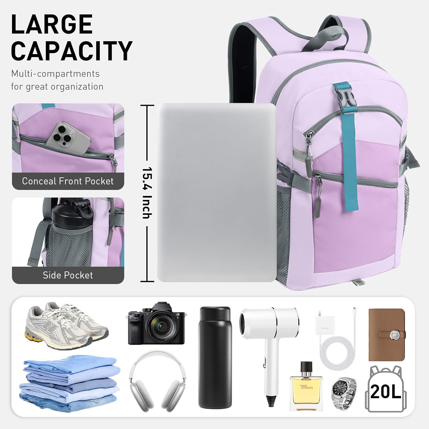 Small Hiking Backpack,20L Lightweight Travel Daypack,Ideal for Hiking,Traveling and Outdoor Adventure,Purple