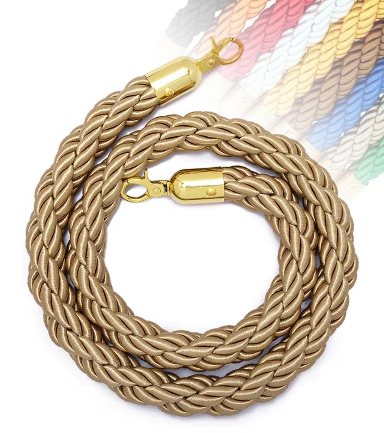 Aioneer 11 Colors Queue Barrier Rope 1-3M With Hooks For Posts & Stands, Crowd Control Stanchion Rope, Hotel Visitor Guidance, Safety Barrier,-Champagne-3M