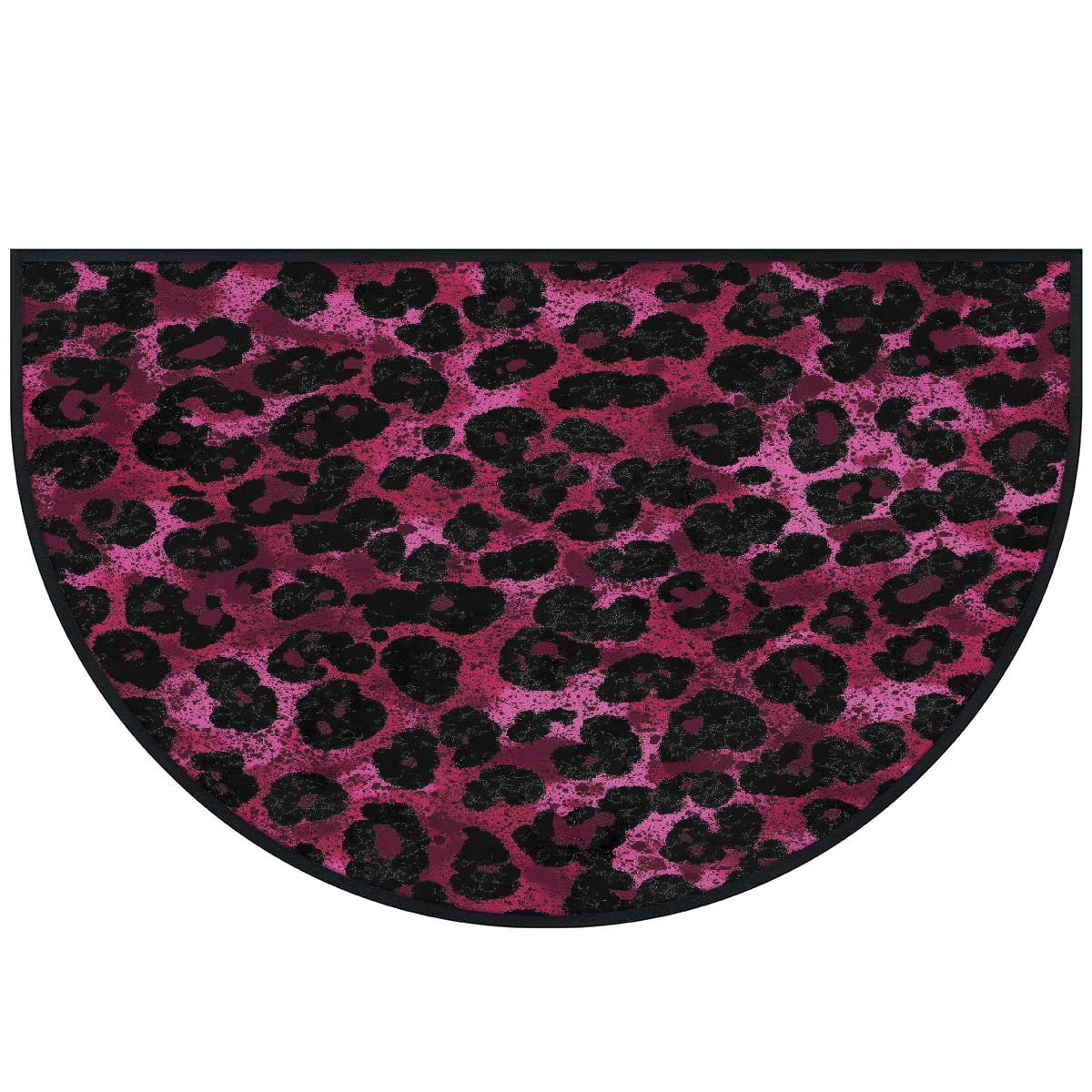 Mexpekil Paillasson demi-lune imprimé léopard rose foncé pour intérieur et extérieur - Demi cercle - Absorbant la saleté - 100 x 160 cm