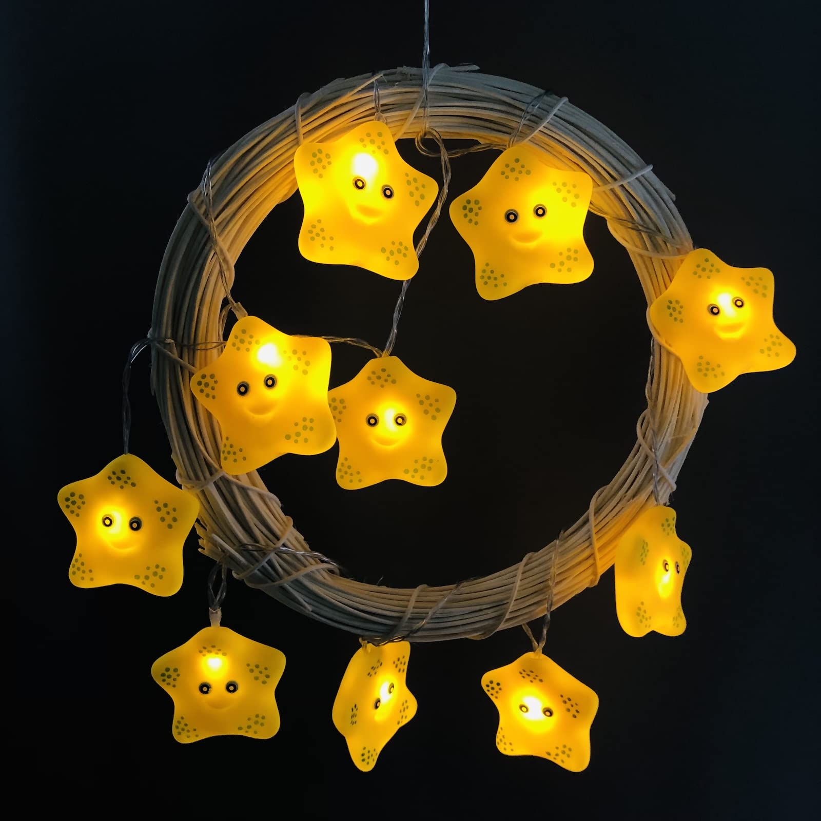 Riaxuebiy 1.65M 10 LED Cute Starfish String Lights Battery Operated Decorative Festival Fairy Lights Warm White Animal Ornament Children's Bedroom Night Light (Yellow Starfish) — image 1