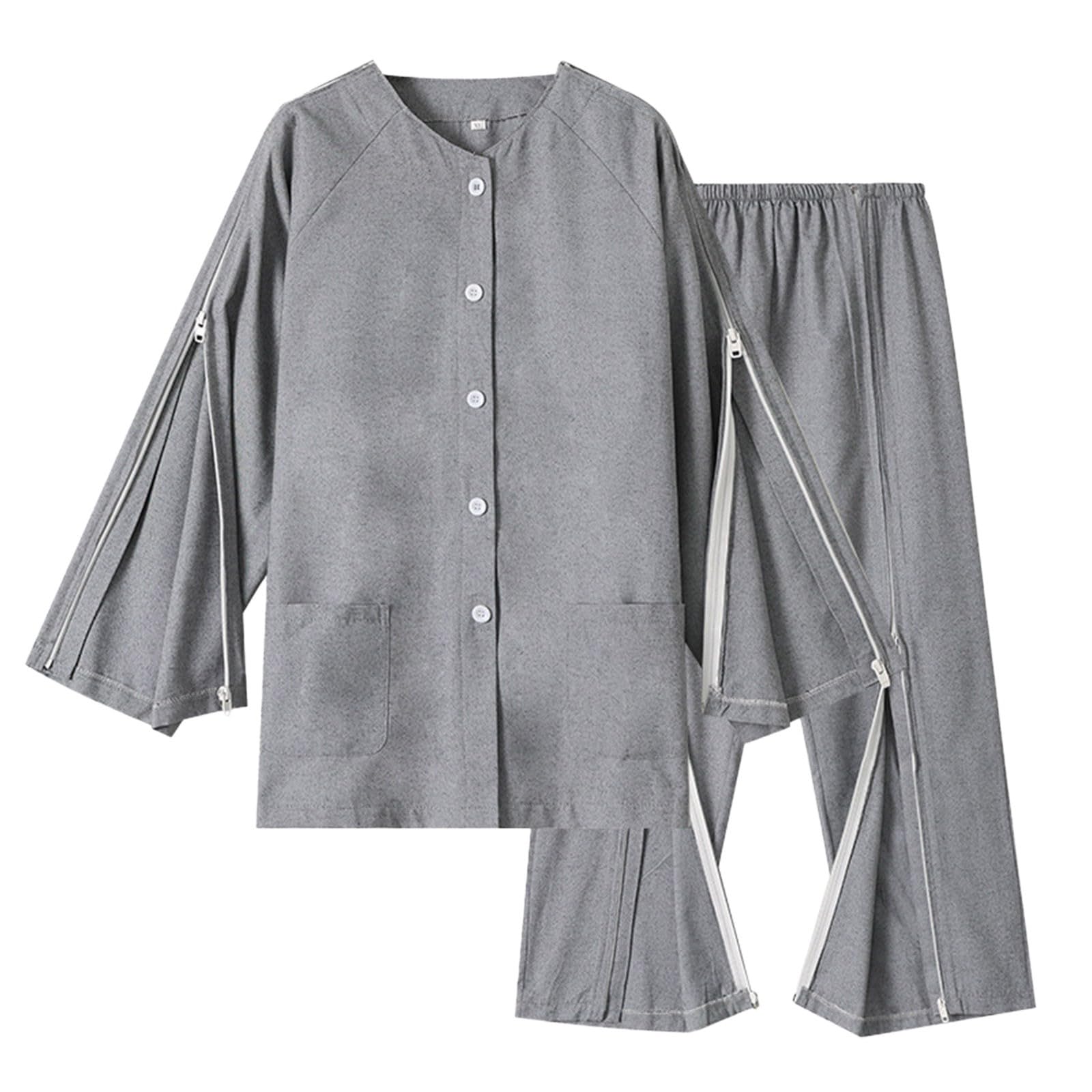 Generisch Bettlägerige Patientenkleidung For Herren Langärmeliges Pyjama Set For Bettlägerige Patienten Mit Frakturen Abreißbare Pflegekleidung For Patienten Seitlich zu öffnen Pflege Hemd