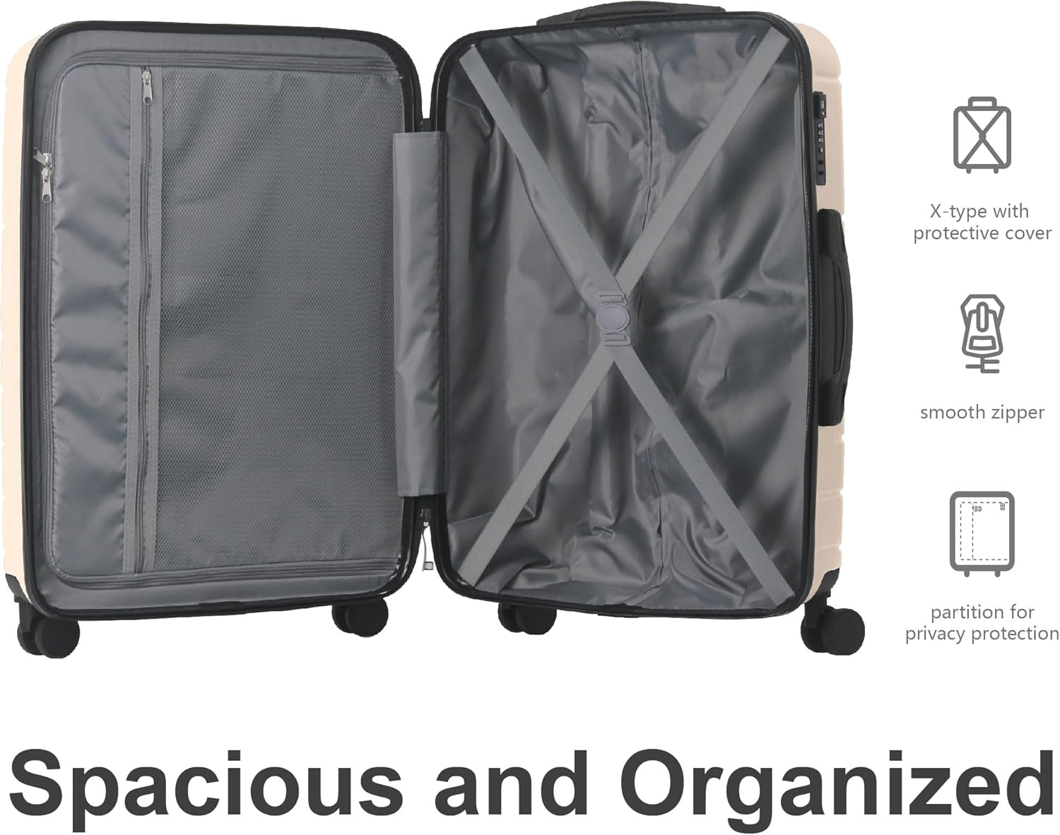 3-Piece Luggage Sets (20", 24", 28"), Suitcase with Wheels, Hardside Suitcase With Four Spinner Wheels and Scratch-Resistant Surface (ABS Hardshell, Beige)