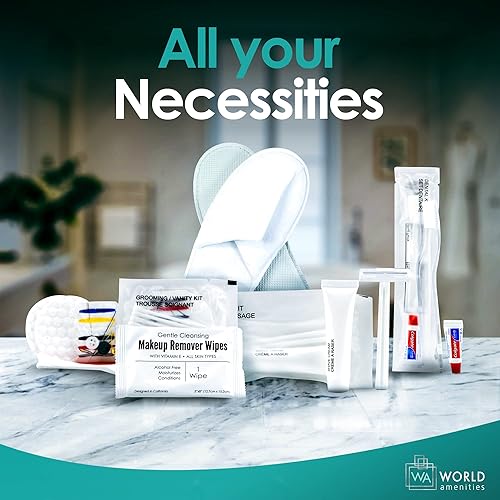 Miniatura 2 de World Amenities Necessities Kit de tocador de aseo  Bolsa esmerilada transparente artículos de hotel incluye kit de costura lima de uñas hisopos de