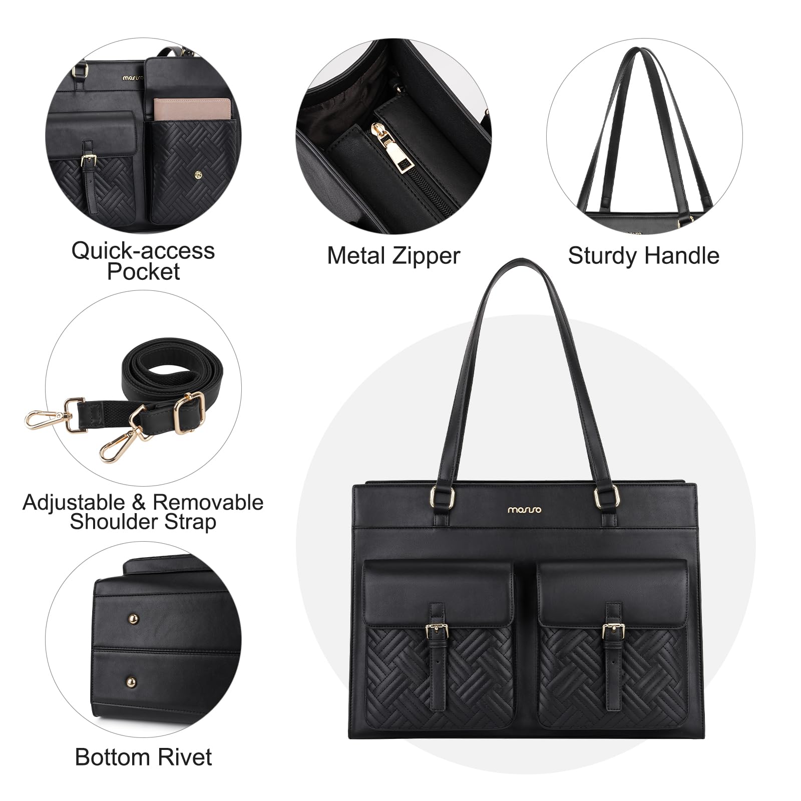 MOSISO Bolso Tote Laptop para Mujer, 15,6 Pulgadas PU Bolso Bandolera