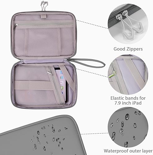 Miniatura 6 de DDgro Organizador de cables de viaje, bolsa de accesorios para Kindle para mantener el iPad, mini, cargadores, teléfono, mouse (gris, PU-grande)