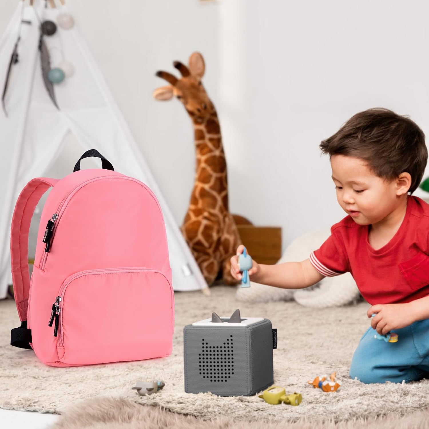 Travel Backpack for Toniebox 2 Starter Set, Carrying Storage Case Bag for Tonies Figures, Headphone & Charging Station, Pink