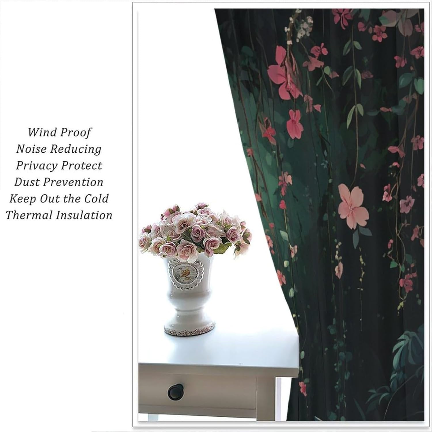 Floral Art Vines Blackout Curtains for Bedroom/Living Room, Nature Jungle Plant Curtains Rod Pocket Thermal Insulated Window Drapes, 21W x 45L, 2 Panels