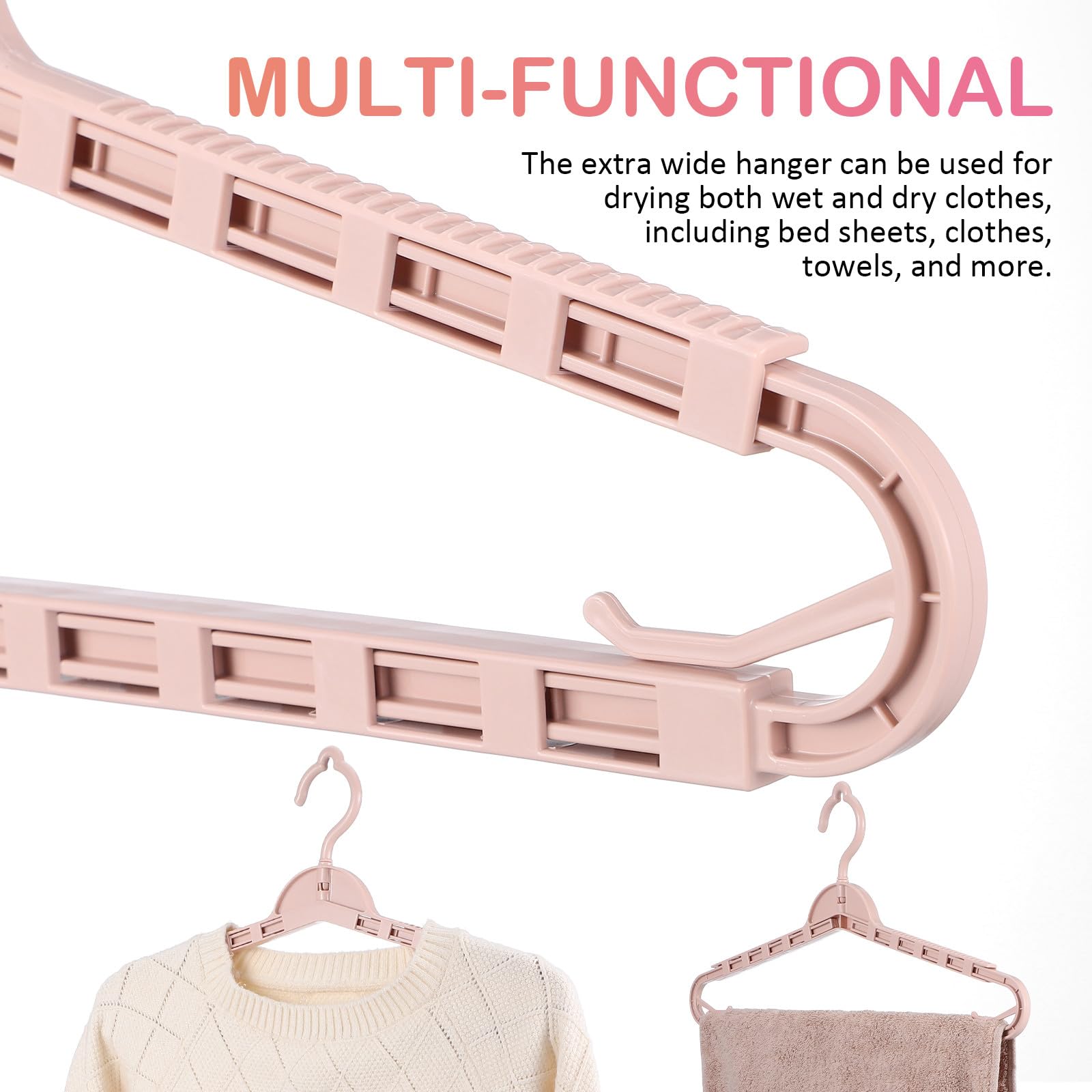 Perchas de Ropa Ajustables y Multifuncionales Color Rosa, 8 Piezas de Material PP para Colgar y Secar Prendas Diseño Elegante y Sencillo